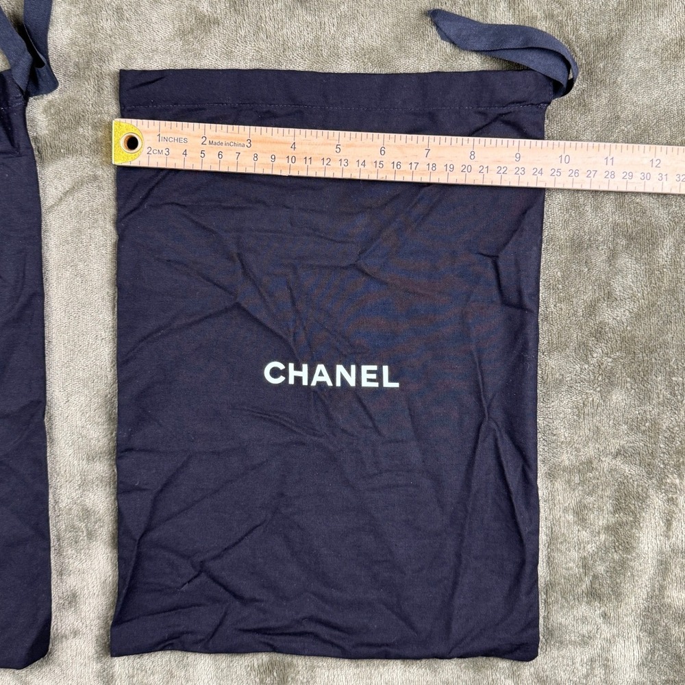 Chanel Navy Blue Cotton Drawstring Dust Bags Set of 2 Luxury Storage 13.5x10 - Picture 6 of 6